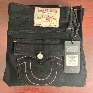 True Religion Ricky SN Flap Straight Black  Jeans Mens Size 36x34 Pink Stitching